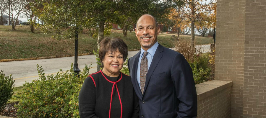 Eugene A. Woods, president and chief executive officer of Atrium Health, and Ninfa Saunders, president and chief executive officer of Navicent Health, signed the definitive agreement for the strategic combination of their organizations in December 2018.